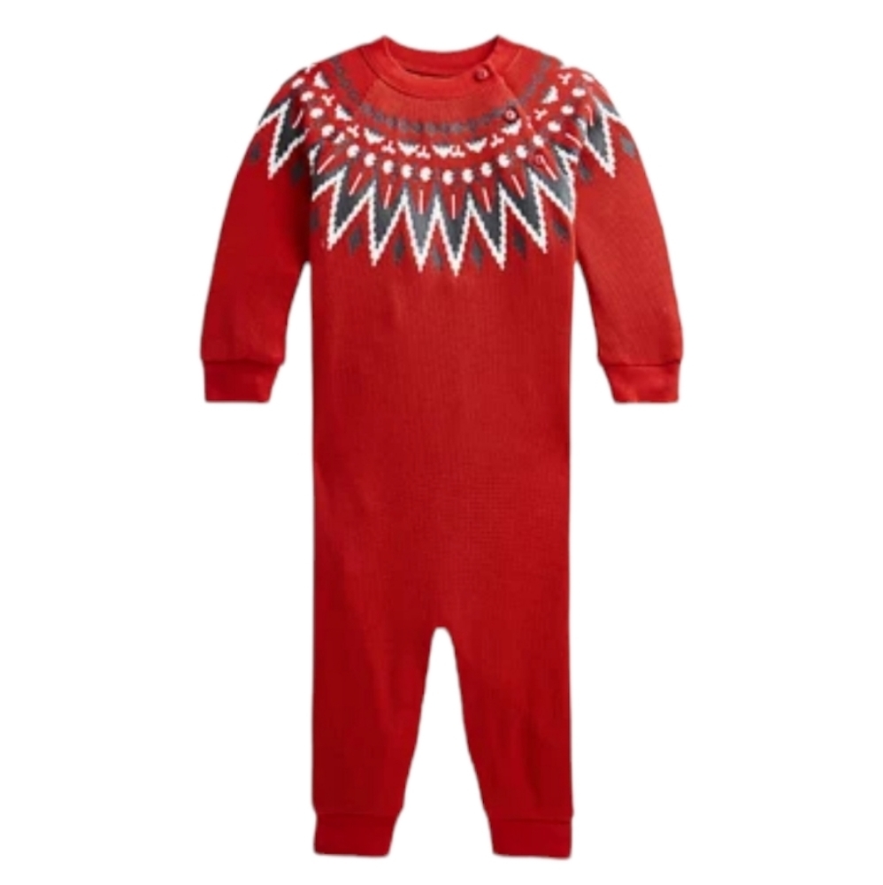 Ralph Lauren‎ Baby Girls Fair Isle Waffle-Knit Coverall Sz 9 MONTH